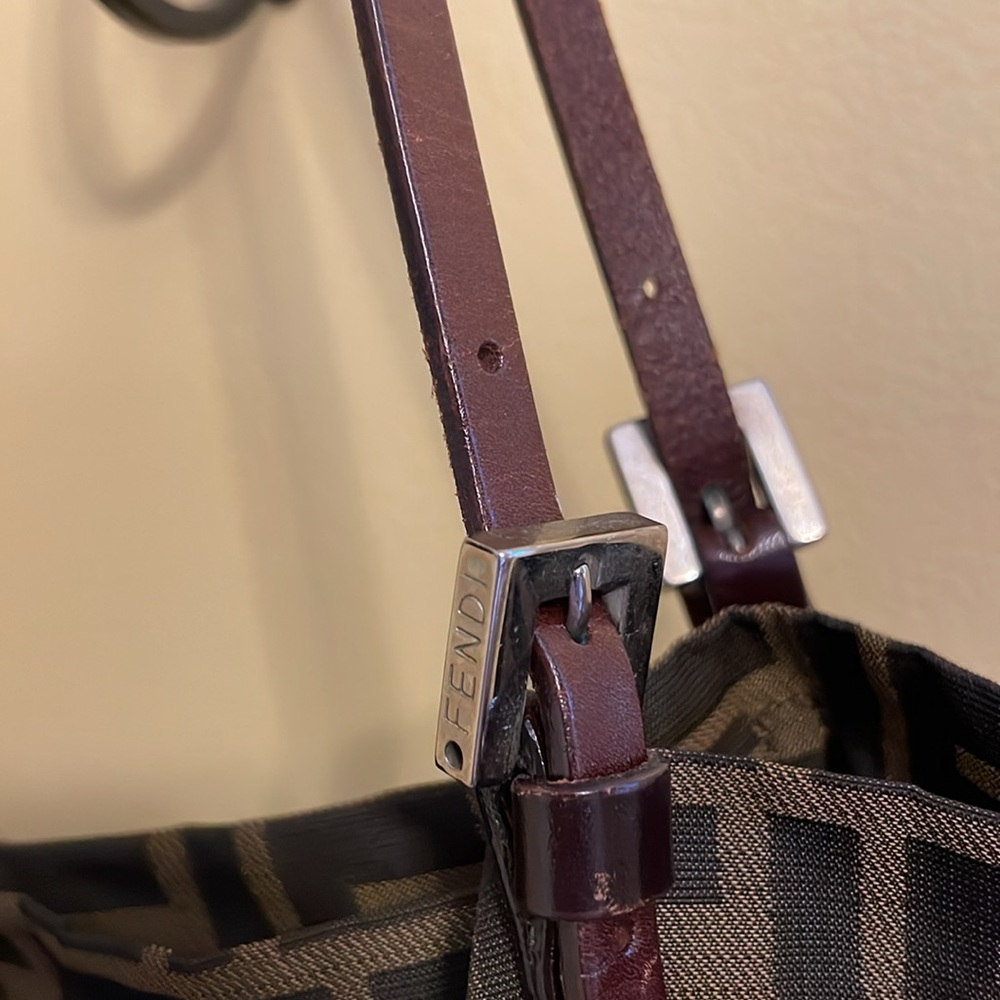 Authenticated FENDI vintage Zucca canvas large shoulder tote w/leather straps. - Picture 8 of 15